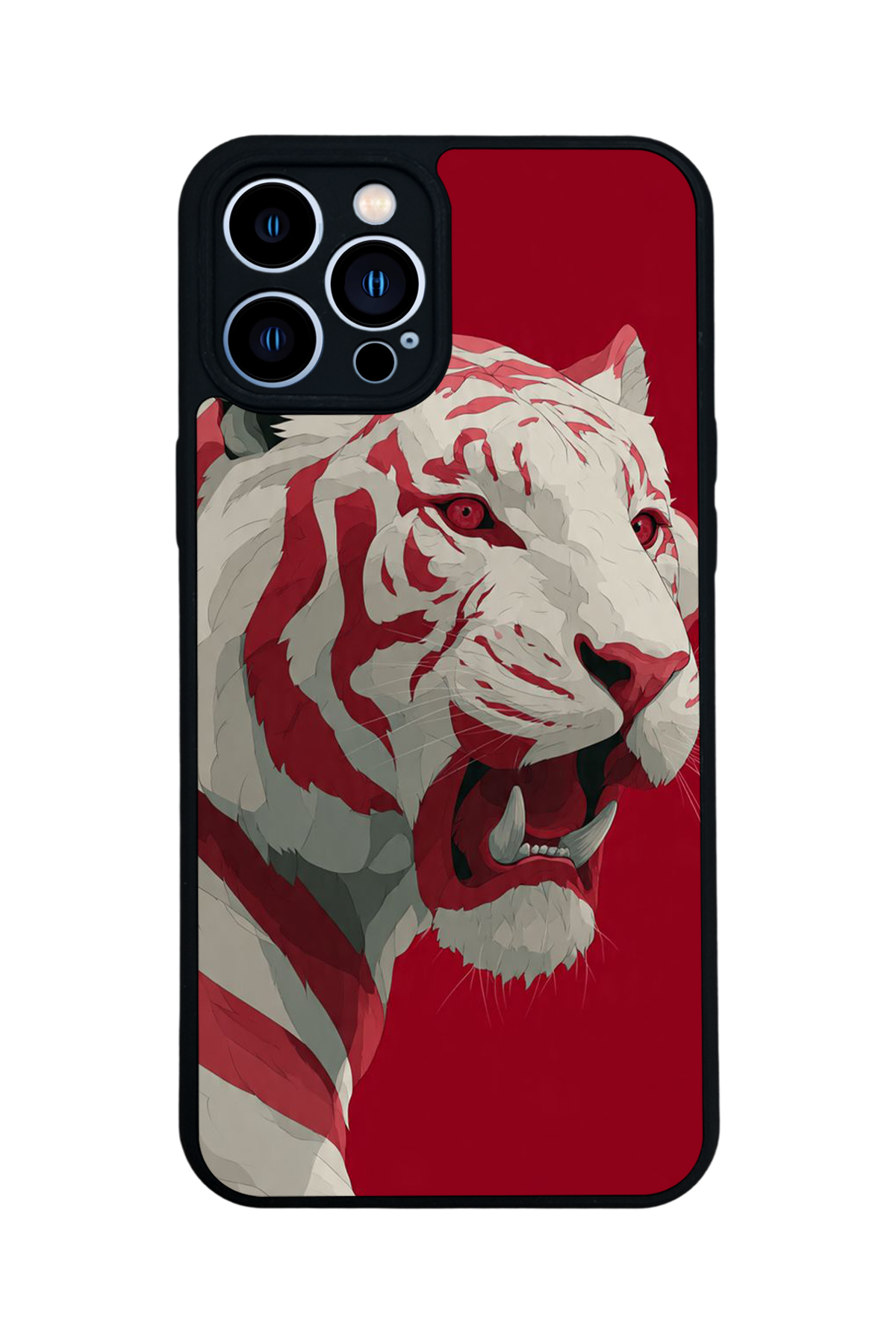 iPhone 13 Pro Max Uyumlu Kirmizi ve Kaplan Tasarımlı Glossy Premium Kılıf
