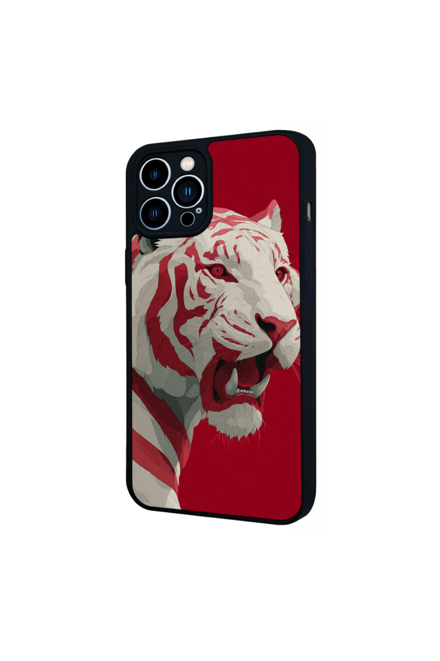 iPhone 13 Pro Max Uyumlu Kirmizi ve Kaplan Tasarımlı Glossy Premium Kılıf