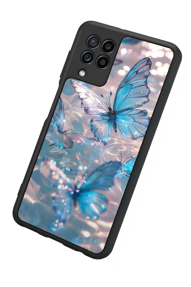 Samsung Galaxy M22 Uyumlu Kelebek Tasarımlı Glossy Premium Kılıf