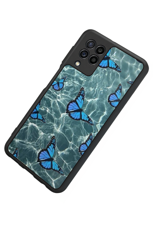 Samsung Galaxy M22 Uyumlu Kelebek Tasarımlı Glossy Premium Kılıf