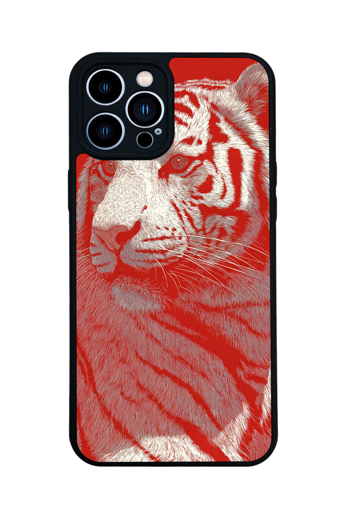 iPhone 13 Pro Max Uyumlu Kirmizi ve Kaplan Tasarımlı Glossy Premium Kılıf