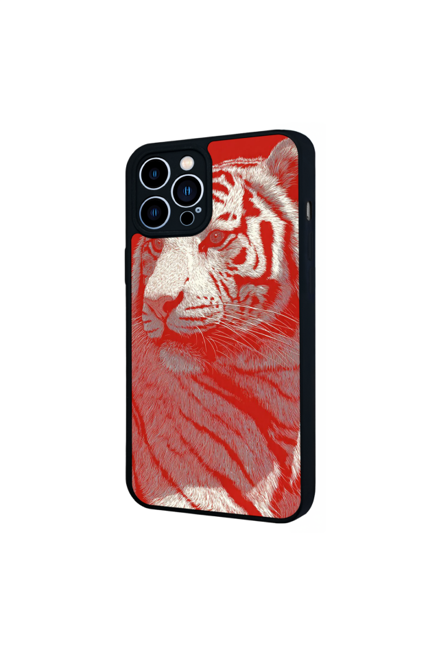iPhone 13 Pro Max Uyumlu Kirmizi ve Kaplan Tasarımlı Glossy Premium Kılıf