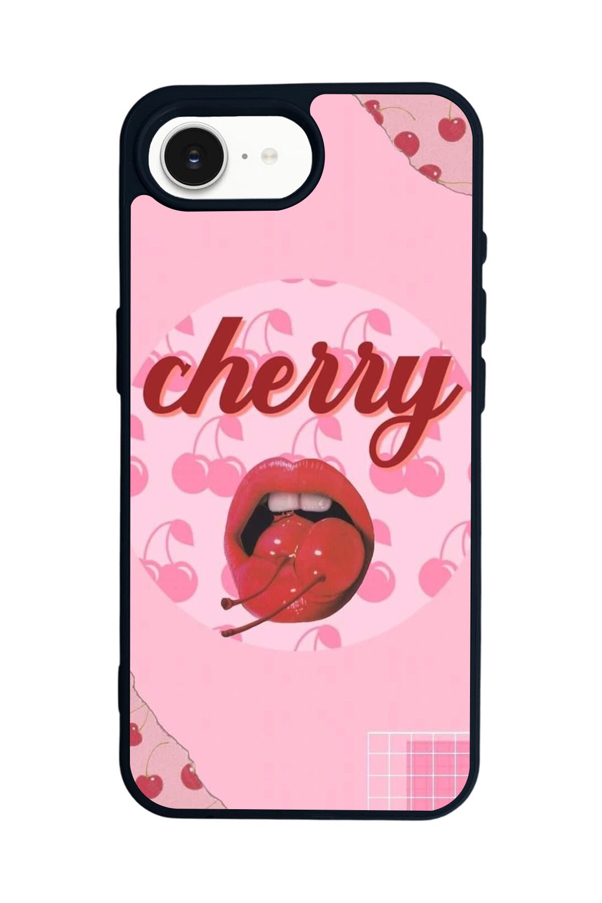 iPhone 16E Uyumlu Kiraz Tasarımlı Glossy Premium Kılıf