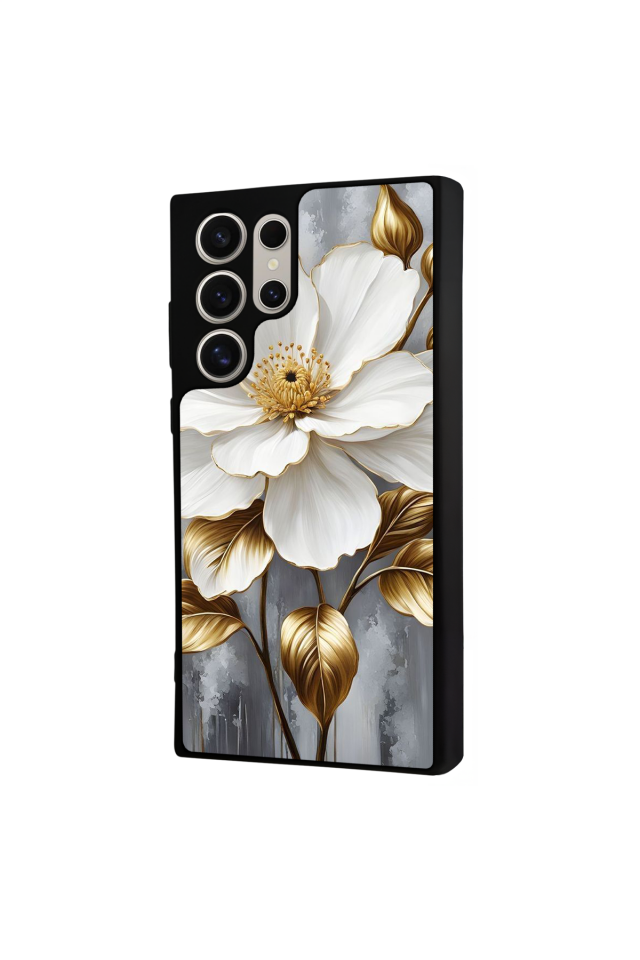 Samsung Galaxy S24 Ultra Uyumlu Yaldizli Cicek Tasarımlı Glossy Premium Kılıf