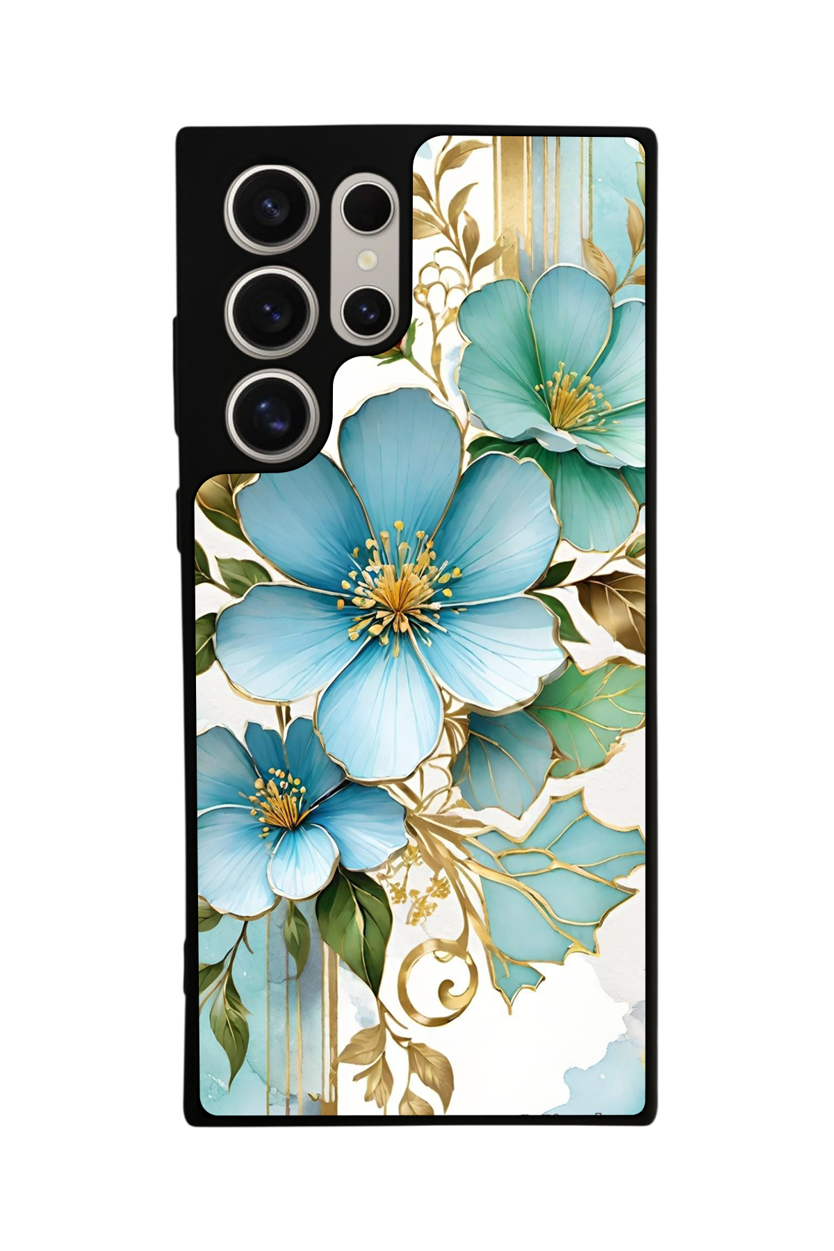 Samsung Galaxy S24 Ultra Uyumlu Yaldizli Cicek Tasarımlı Glossy Premium Kılıf