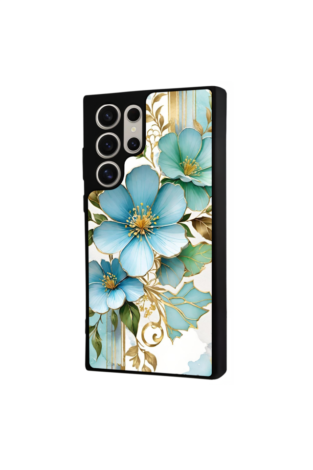 Samsung Galaxy S24 Ultra Uyumlu Yaldizli Cicek Tasarımlı Glossy Premium Kılıf