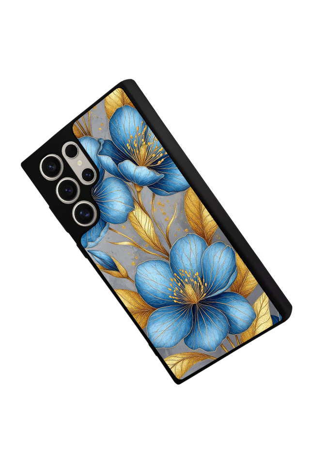 Samsung Galaxy S24 Ultra Uyumlu Yaldizli Cicek Tasarımlı Glossy Premium Kılıf