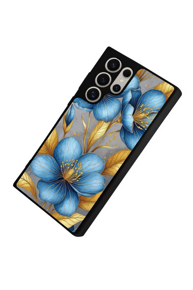 Samsung Galaxy S24 Ultra Uyumlu Yaldizli Cicek Tasarımlı Glossy Premium Kılıf