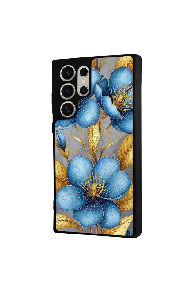 Samsung Galaxy S24 Ultra Uyumlu Yaldizli Cicek Tasarımlı Glossy Premium Kılıf