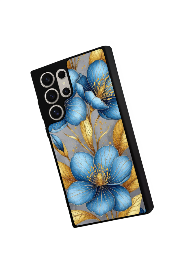 Samsung Galaxy S24 Ultra Uyumlu Yaldizli Cicek Tasarımlı Glossy Premium Kılıf