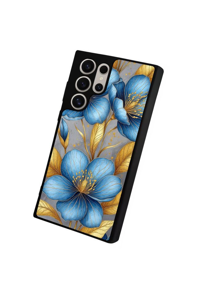 Samsung Galaxy S24 Ultra Uyumlu Yaldizli Cicek Tasarımlı Glossy Premium Kılıf