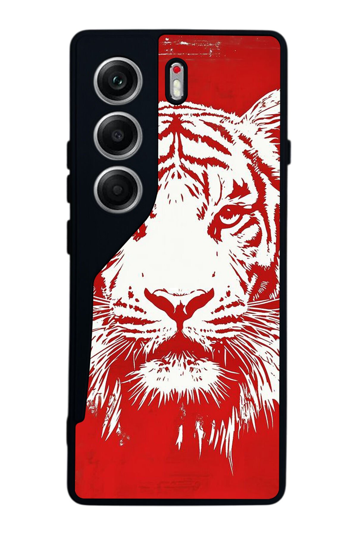 Tecno Camon 40 Uyumlu Kirmizi ve Kaplan Tasarımlı Glossy Premium Kılıf