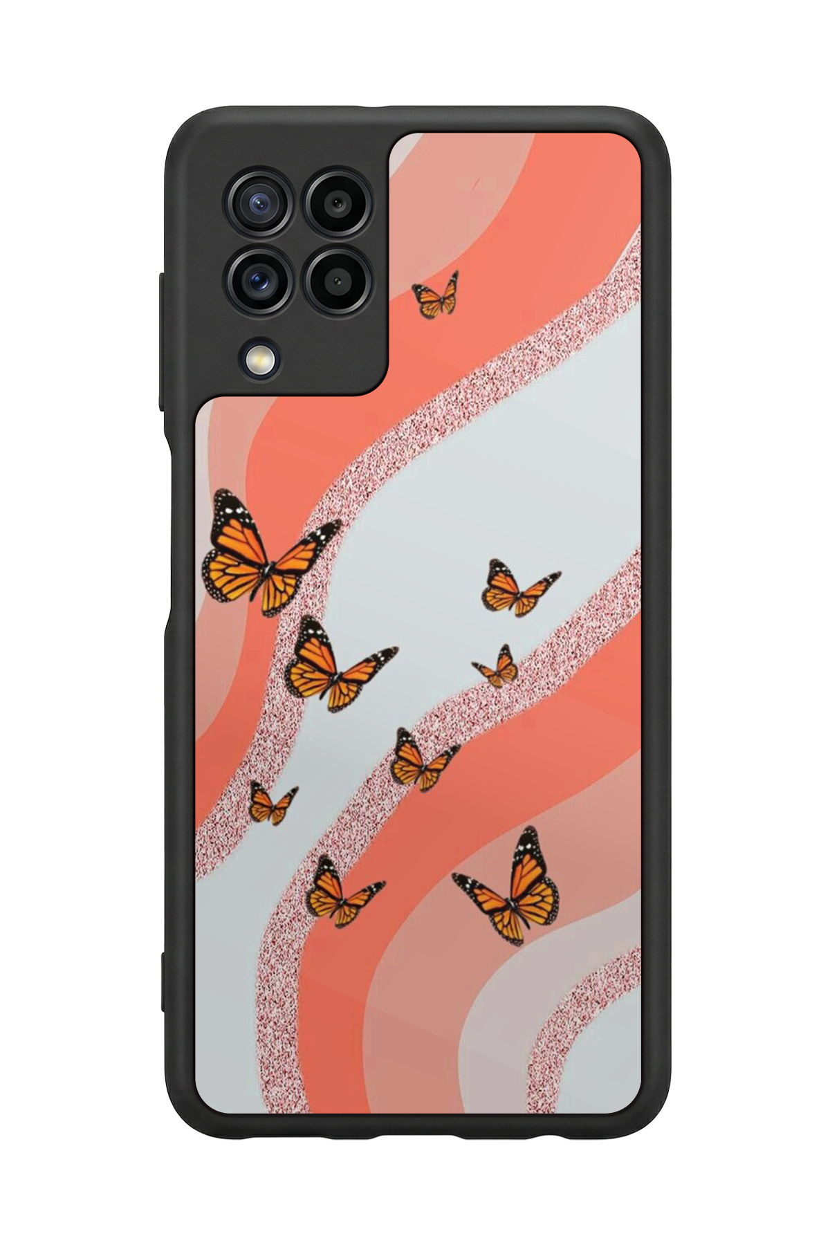 Samsung Galaxy M22 Uyumlu Kelebek Tasarımlı Glossy Premium Kılıf