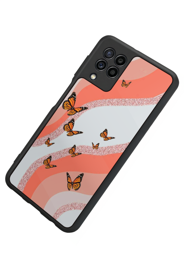 Samsung Galaxy M22 Uyumlu Kelebek Tasarımlı Glossy Premium Kılıf
