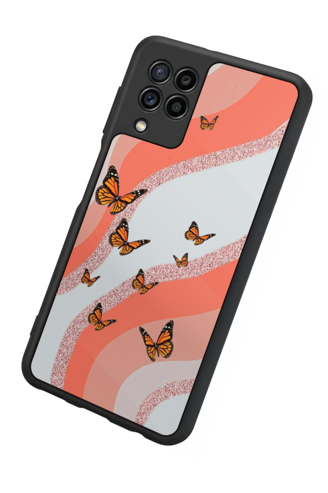 Samsung Galaxy M22 Uyumlu Kelebek Tasarımlı Glossy Premium Kılıf