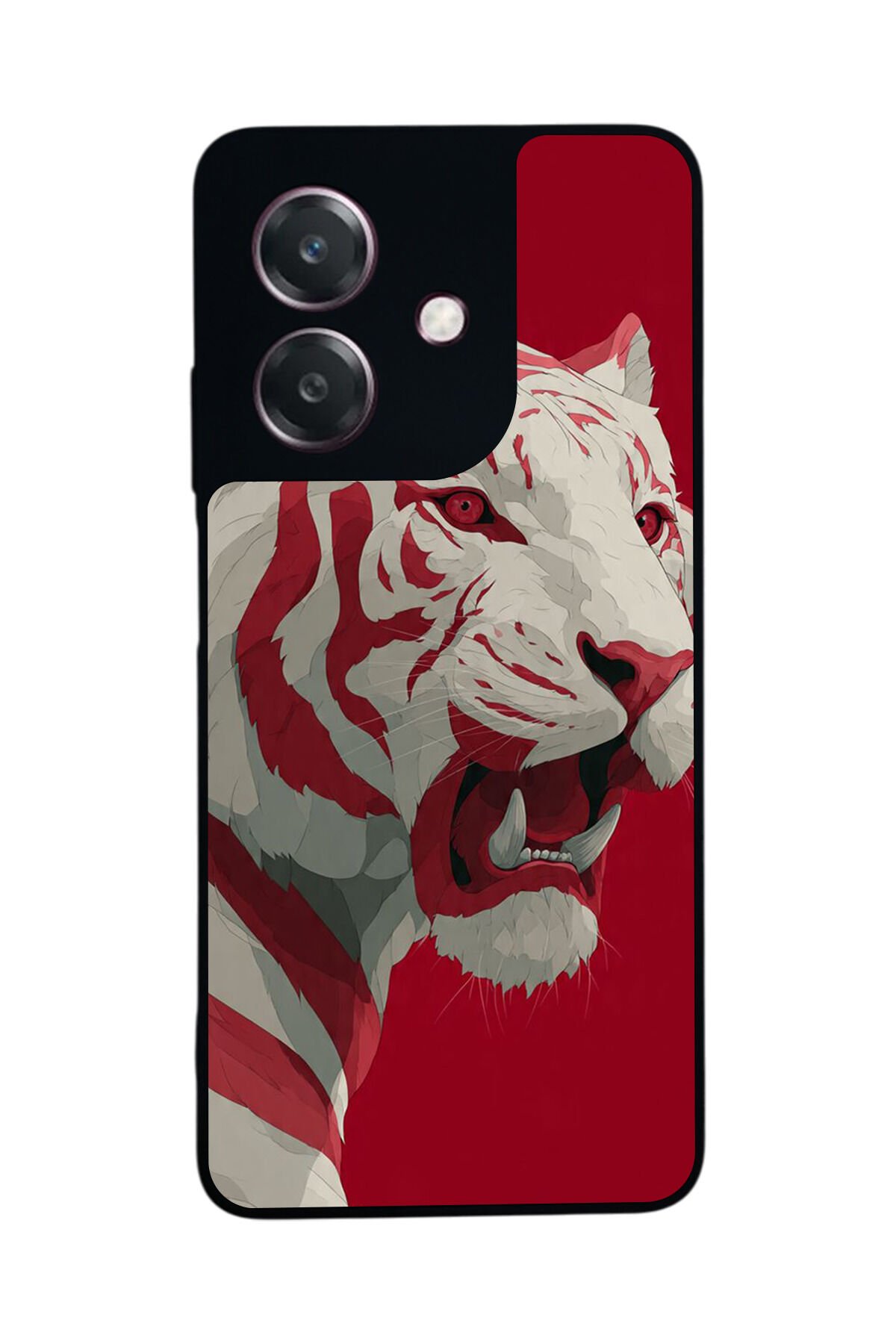 Oppo A3 5G Uyumlu Kirmizi ve Kaplan Tasarımlı Glossy Premium Kılıf