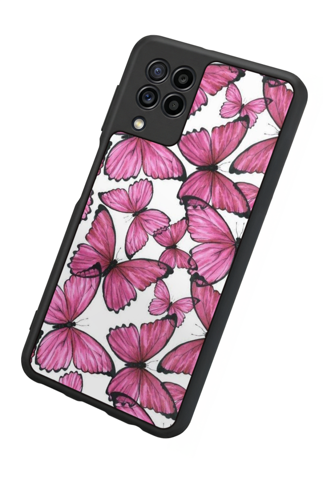 Samsung Galaxy M22 Uyumlu Kelebek Tasarımlı Glossy Premium Kılıf