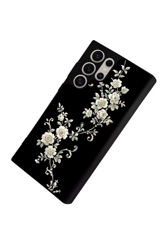 Samsung Galaxy S24 Ultra Uyumlu Yaldizli Cicek Tasarımlı Glossy Premium Kılıf