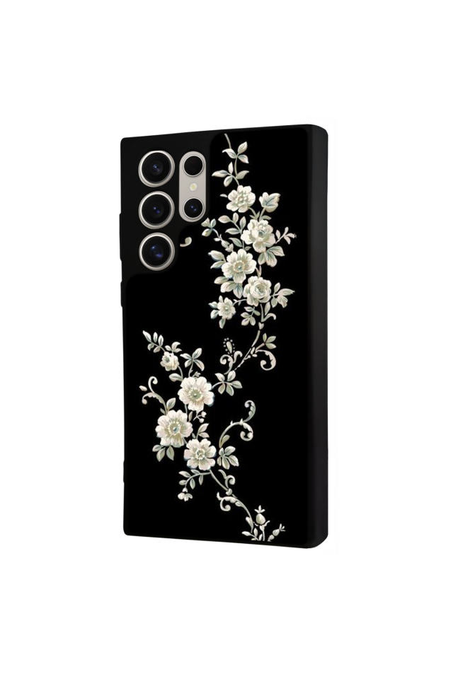 Samsung Galaxy S24 Ultra Uyumlu Yaldizli Cicek Tasarımlı Glossy Premium Kılıf