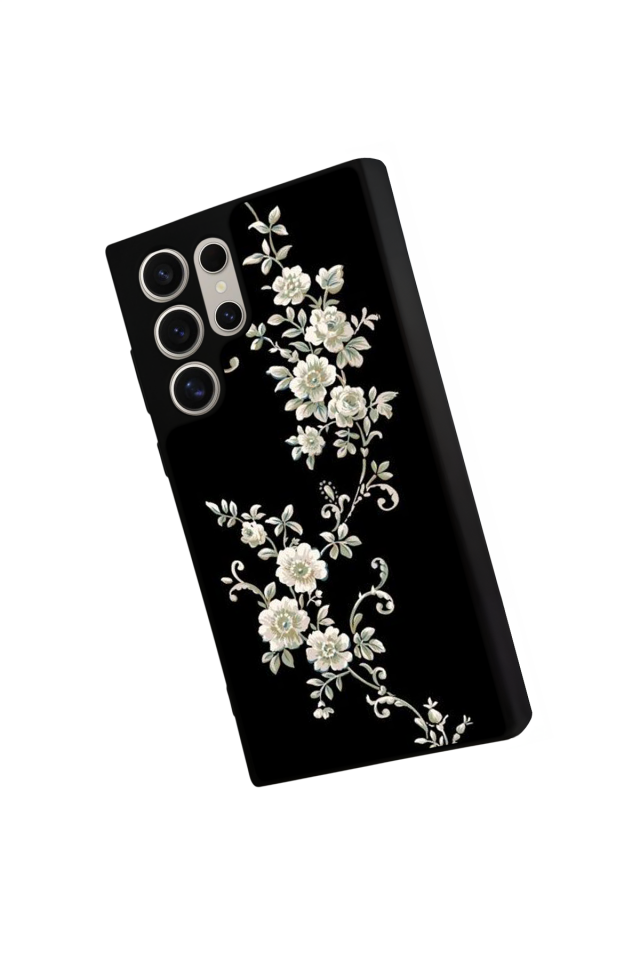 Samsung Galaxy S24 Ultra Uyumlu Yaldizli Cicek Tasarımlı Glossy Premium Kılıf