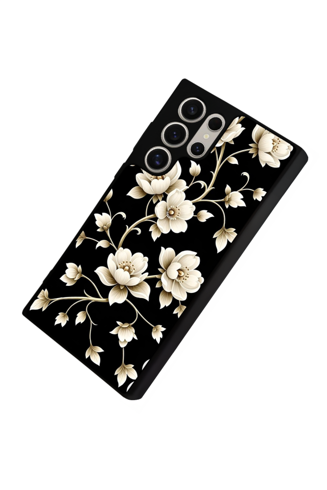 Samsung Galaxy S24 Ultra Uyumlu Yaldizli Cicek Tasarımlı Glossy Premium Kılıf