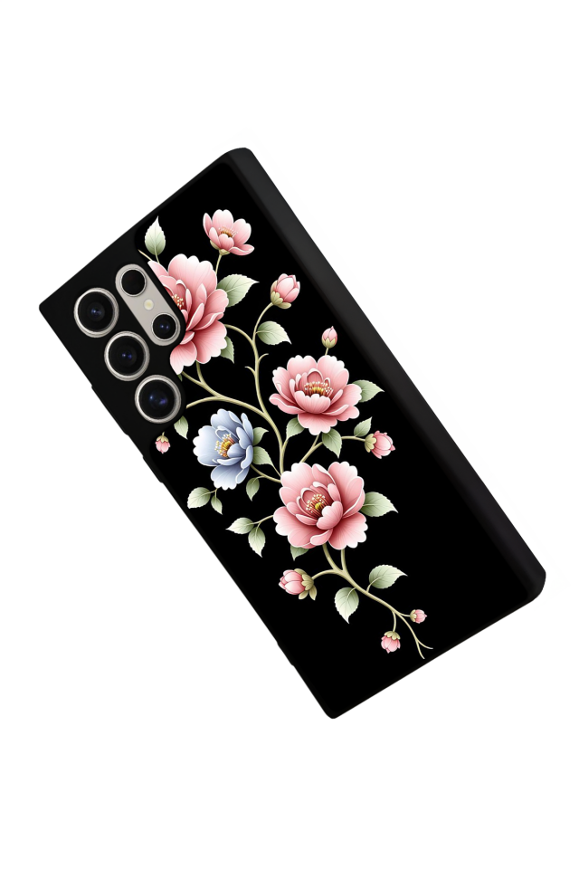 Samsung Galaxy S24 Ultra Uyumlu Yaldizli Cicek Tasarımlı Glossy Premium Kılıf