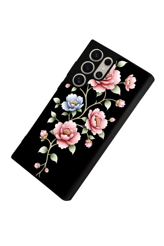 Samsung Galaxy S24 Ultra Uyumlu Yaldizli Cicek Tasarımlı Glossy Premium Kılıf