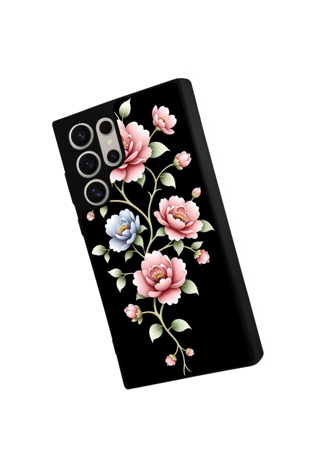 Samsung Galaxy S24 Ultra Uyumlu Yaldizli Cicek Tasarımlı Glossy Premium Kılıf