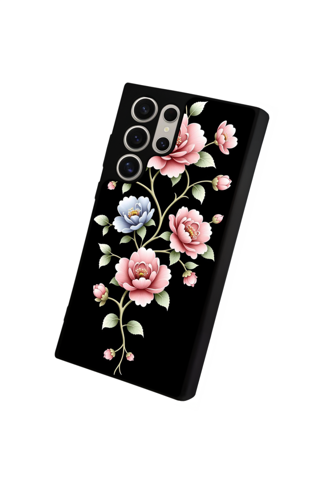 Samsung Galaxy S24 Ultra Uyumlu Yaldizli Cicek Tasarımlı Glossy Premium Kılıf