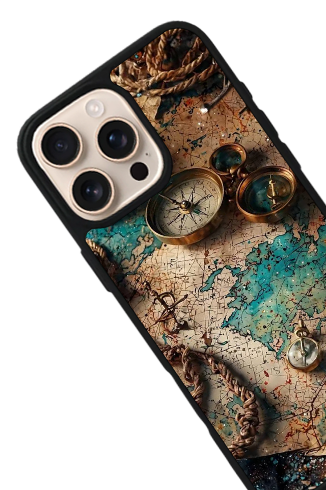 iPhone 14 Pro Uyumlu Harita Tasarımlı Glossy Premium Kılıf