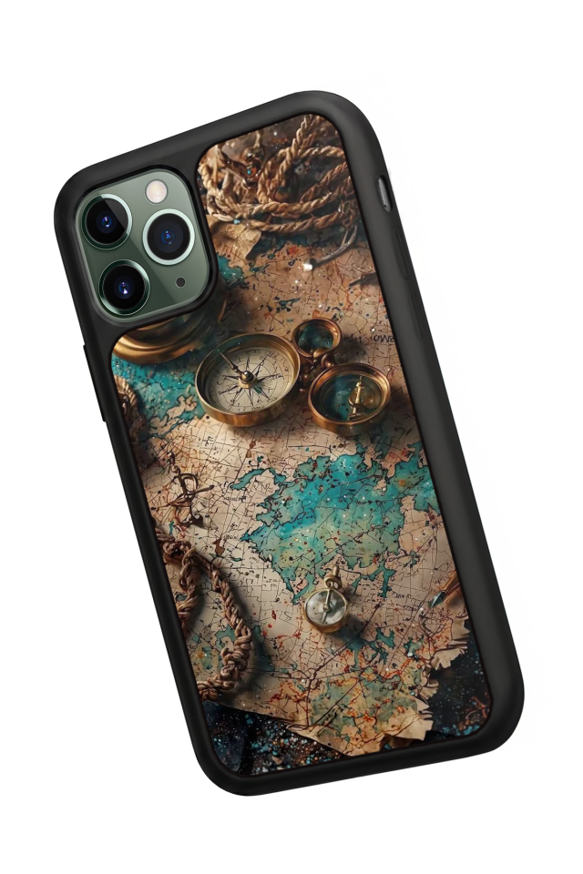 iPhone 11 Pro Max Uyumlu Harita Tasarımlı Glossy Premium Kılıf