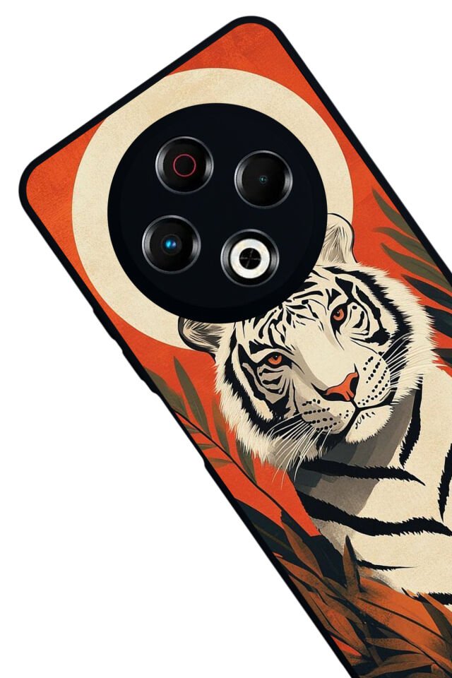 Tecno Spark 30 Uyumlu Kirmizi ve Kaplan Tasarımlı Glossy Premium Kılıf