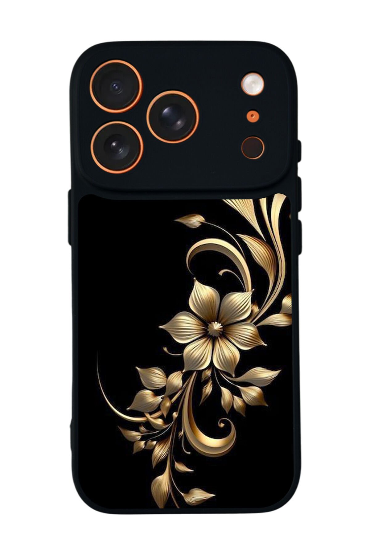 iPhone 17 Pro Max Uyumlu Yaldizli Cicek Tasarımlı Glossy Premium Kılıf