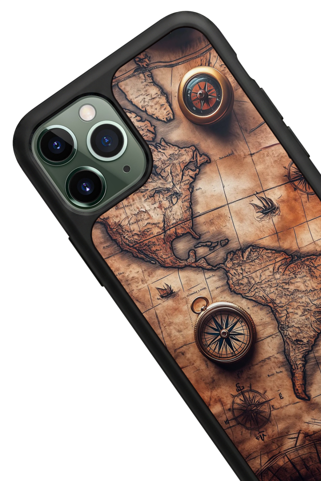 iPhone 11 Pro Max Uyumlu Harita Tasarımlı Glossy Premium Kılıf