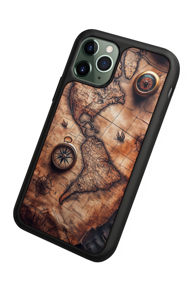 iPhone 11 Pro Max Uyumlu Harita Tasarımlı Glossy Premium Kılıf