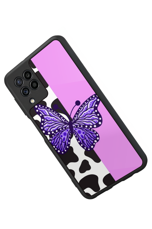 Samsung Galaxy M22 Uyumlu Kelebek Tasarımlı Glossy Premium Kılıf