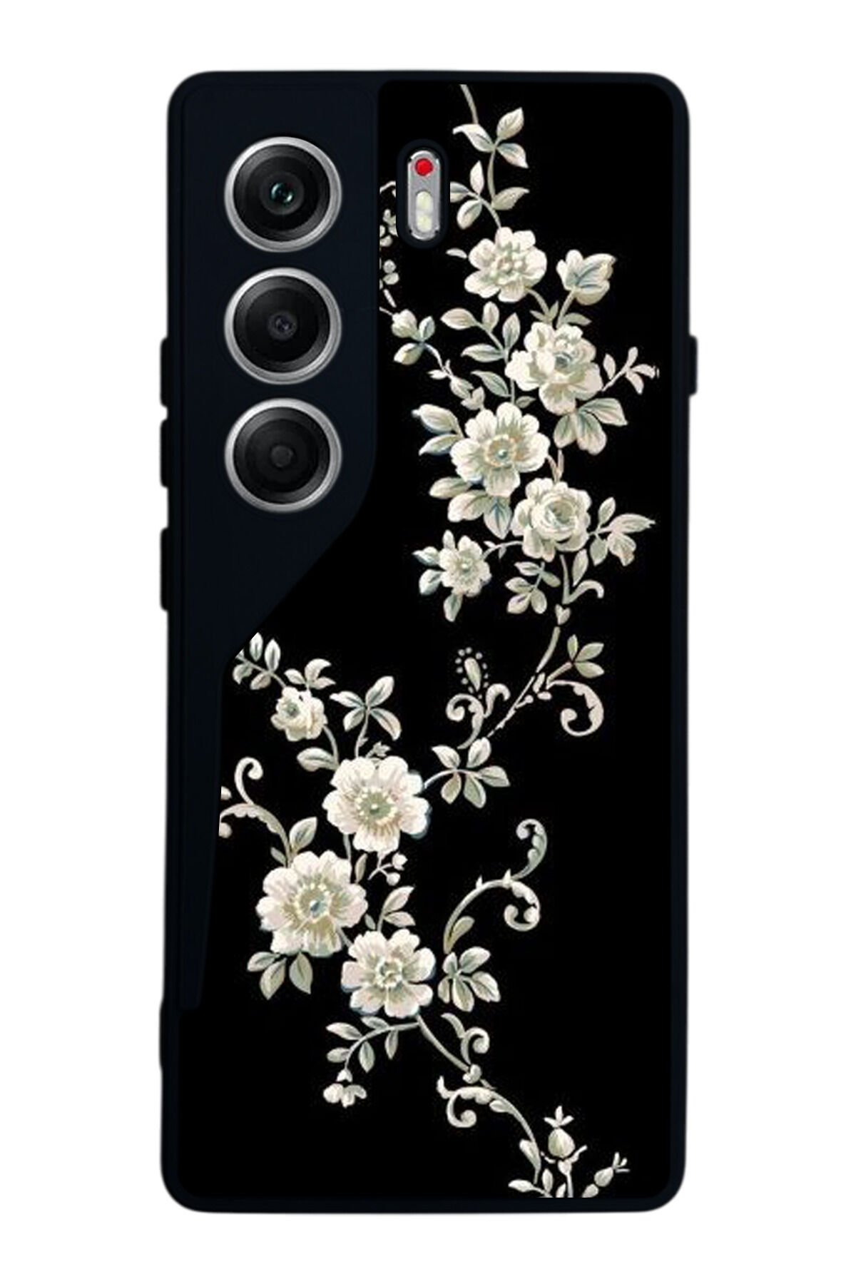 Tecno Camon 40 Uyumlu Yaldizli Cicek Tasarımlı Glossy Premium Kılıf