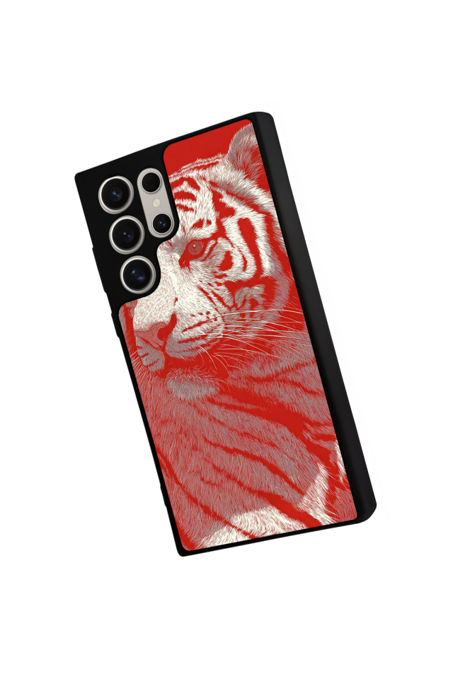 Samsung Galaxy S24 Ultra Uyumlu Kirmizi ve Kaplan Tasarımlı Glossy Premium Kılıf