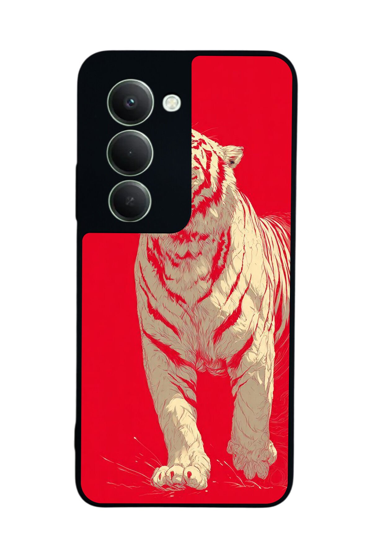 Xiaomi Redmi 15 5G Uyumlu Kirmizi ve Kaplan Tasarımlı Glossy Premium Kılıf