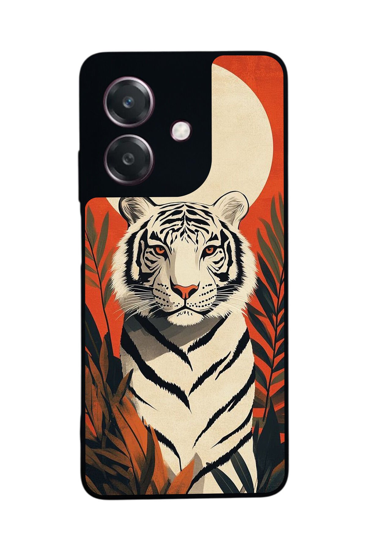 Oppo A3 5G Uyumlu Kirmizi ve Kaplan Tasarımlı Glossy Premium Kılıf