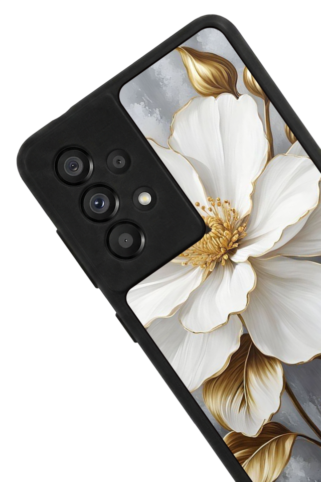 Samsung Galaxy A73 Uyumlu Yaldizli Cicek Tasarımlı Glossy Premium Kılıf