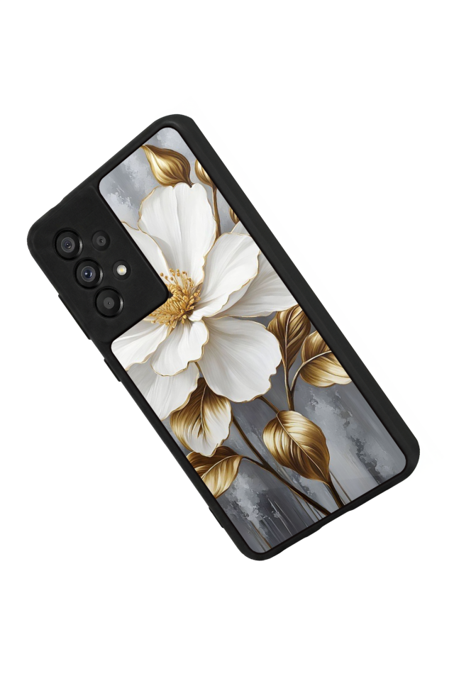 Samsung Galaxy A73 Uyumlu Yaldizli Cicek Tasarımlı Glossy Premium Kılıf