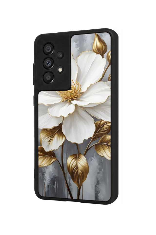 Samsung Galaxy A73 Uyumlu Yaldizli Cicek Tasarımlı Glossy Premium Kılıf