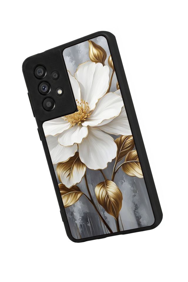 Samsung Galaxy A73 Uyumlu Yaldizli Cicek Tasarımlı Glossy Premium Kılıf