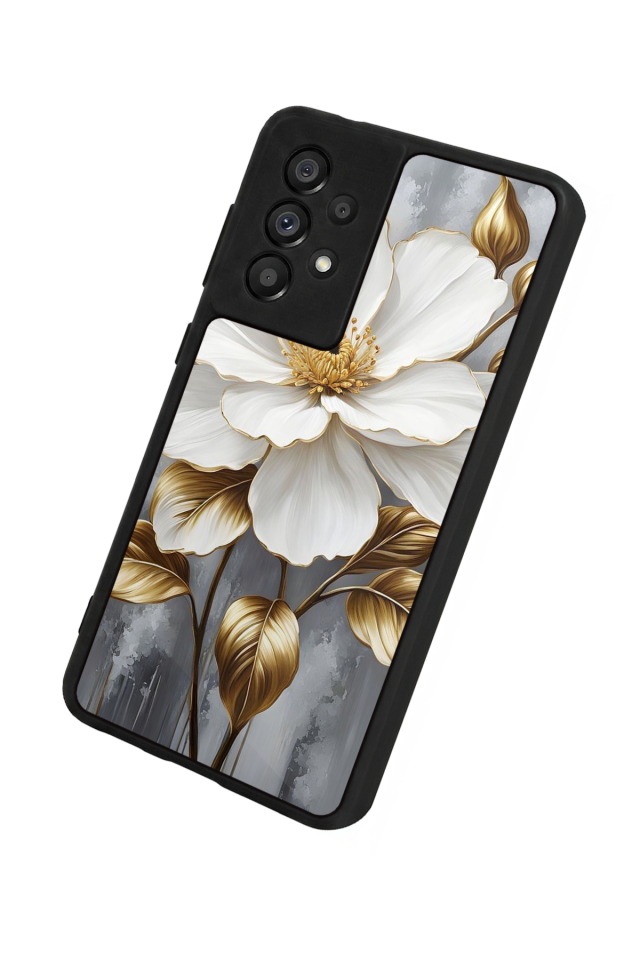 Samsung Galaxy A73 Uyumlu Yaldizli Cicek Tasarımlı Glossy Premium Kılıf