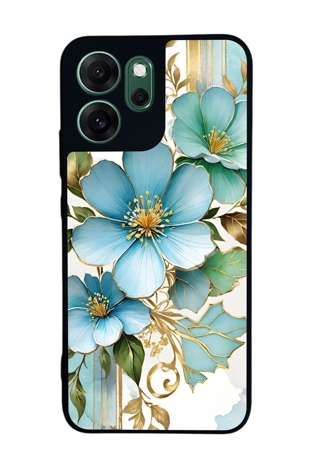 Oppo Reno 14F Uyumlu Yaldizli Cicek Tasarımlı Glossy Premium Kılıf