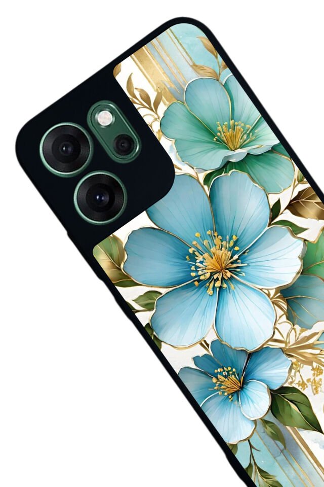Oppo Reno 14F Uyumlu Yaldizli Cicek Tasarımlı Glossy Premium Kılıf