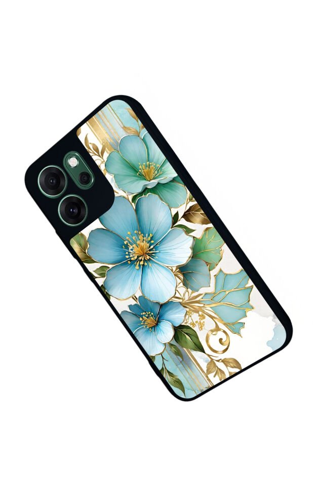 Oppo Reno 14F Uyumlu Yaldizli Cicek Tasarımlı Glossy Premium Kılıf