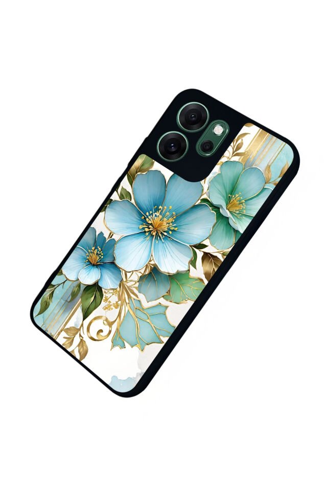 Oppo Reno 14F Uyumlu Yaldizli Cicek Tasarımlı Glossy Premium Kılıf