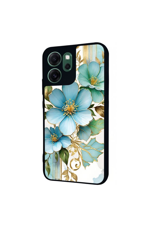 Oppo Reno 14F Uyumlu Yaldizli Cicek Tasarımlı Glossy Premium Kılıf